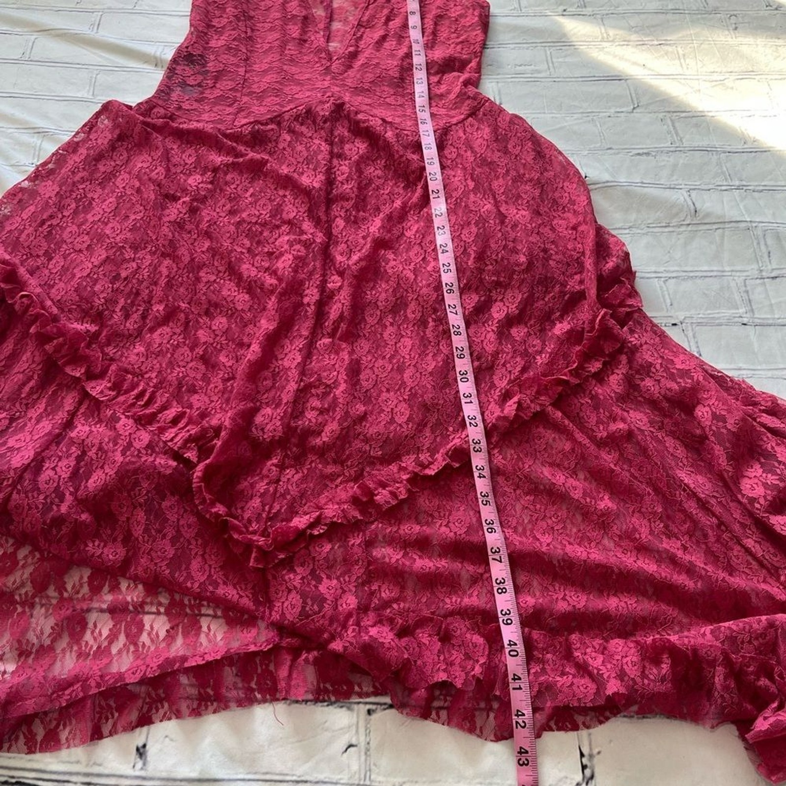 R.Vivimos Pink Lace Asymmetrical Midi Dress Women’s XL Deep V Sleeveless NWT