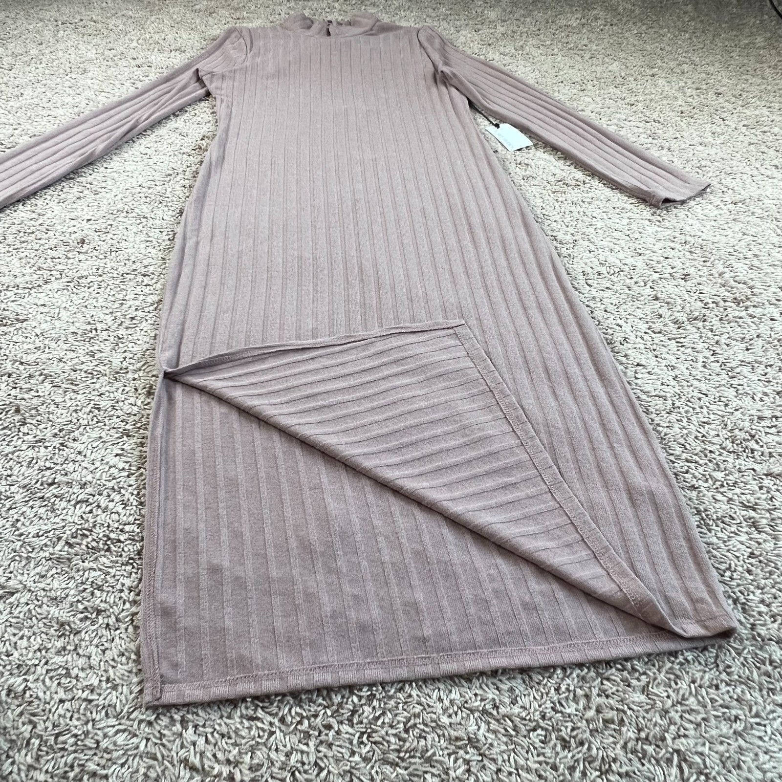 FLORET STUDIOS Womens Mocha Mock Neck Knit Midi Dress XL Side Slit Back Cutout