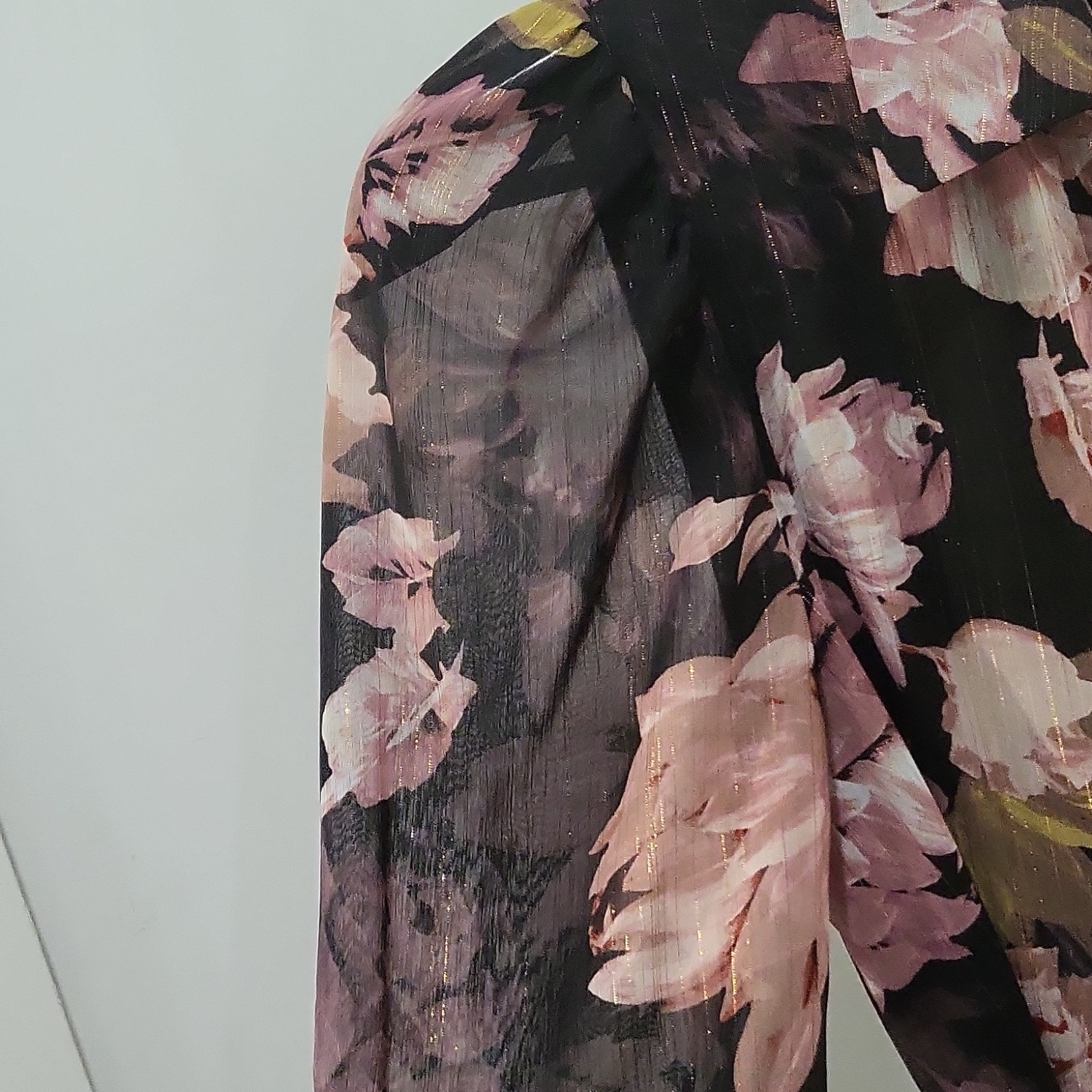 Anne Klein Floral Chiffon Collared Button Front Long Sleeve Belted Dress 2