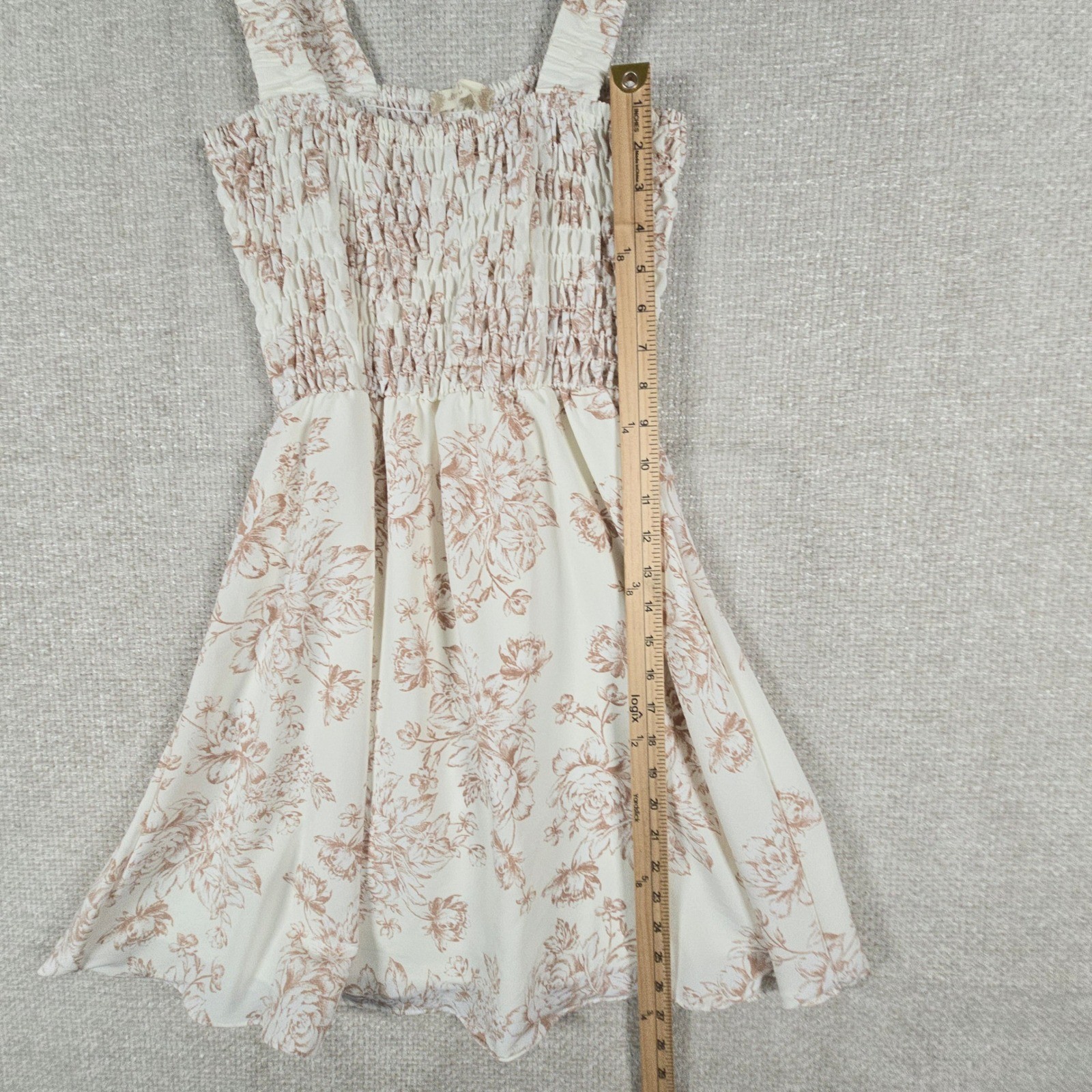 Altar’d State Womens Floral Smocked Mini Dress Cream Tan EIE66539 Size M