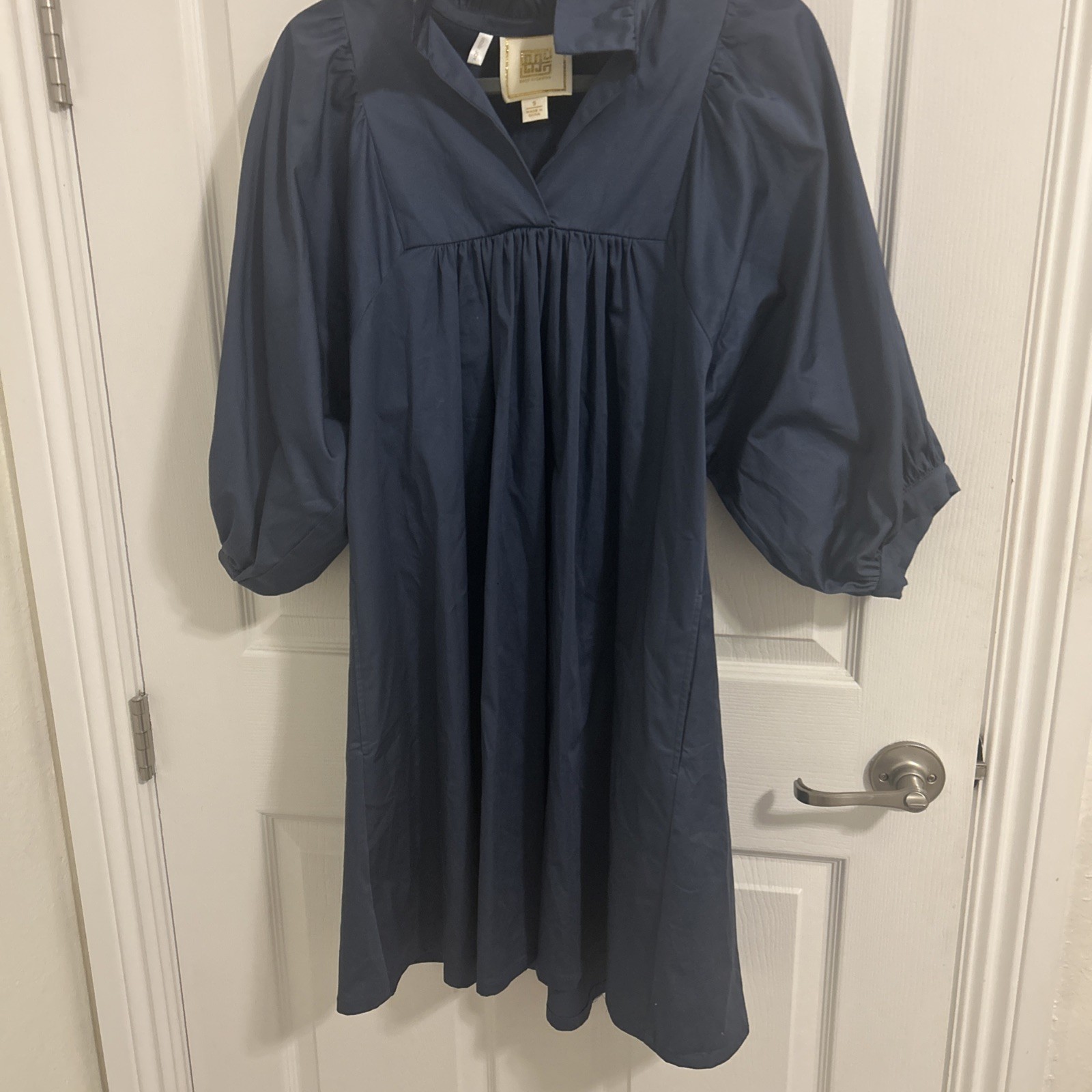 Emily McCarthy Stella Dress Delft Blue Puff Sleeve Womens S Invite Joy