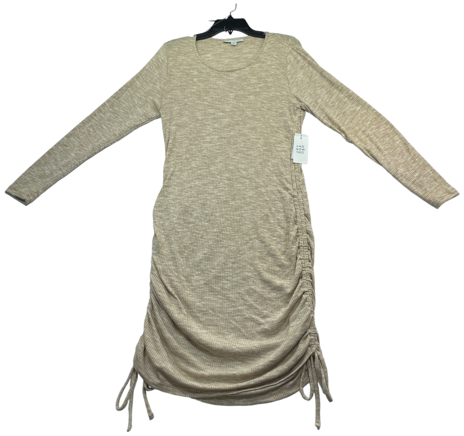 And Now This Dress Womens Plus size 1X Tan Ruched Sides Long Sleeve New Stretch