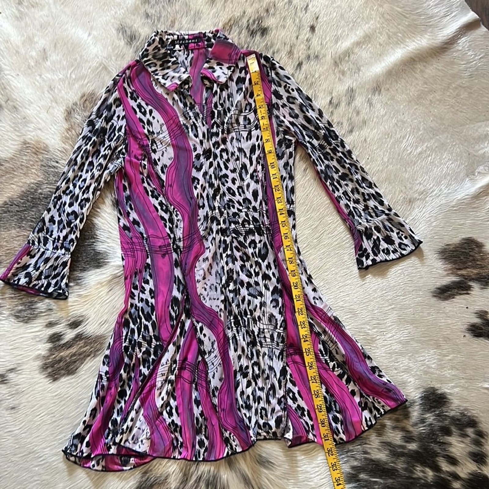 Mechant Collared Animal Print Soft Dress 3/4 Sleeve Size: Small