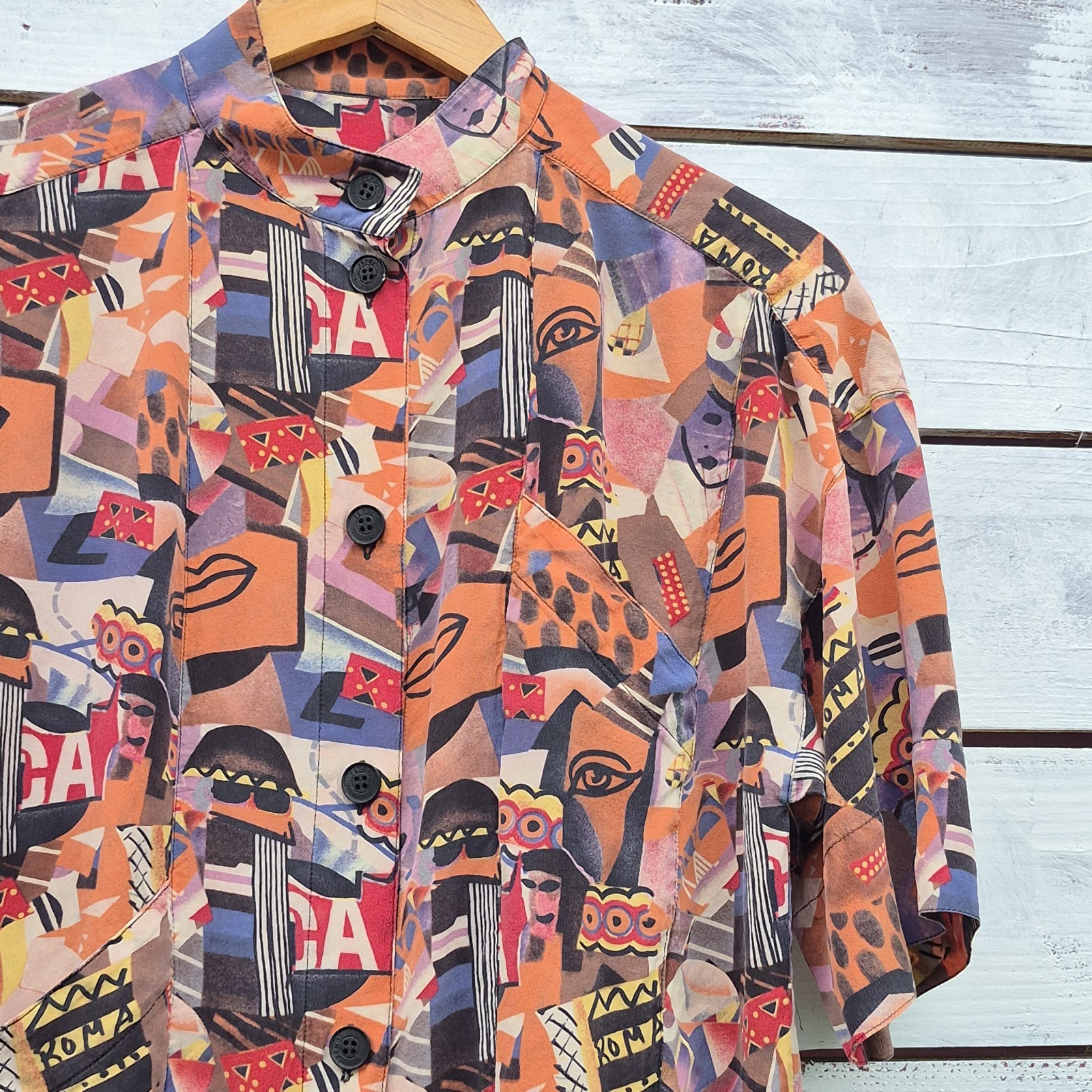 Silk Dress Abstract Face Print Button Front Colorful Graphic Fendi Logo Buttons