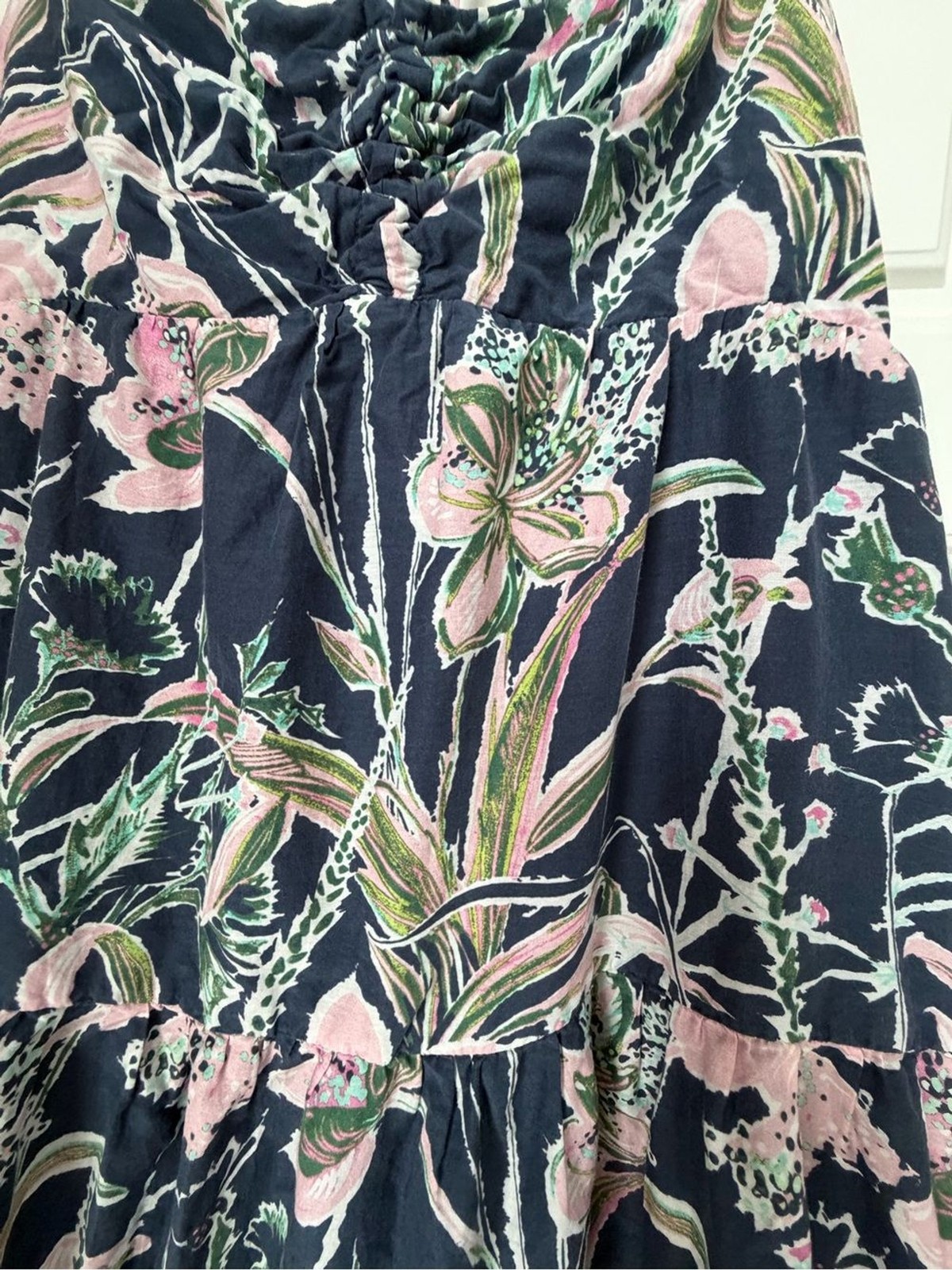 Vineyard Vines Navy Maxi Sundress with Pink & Green Floral Print-small