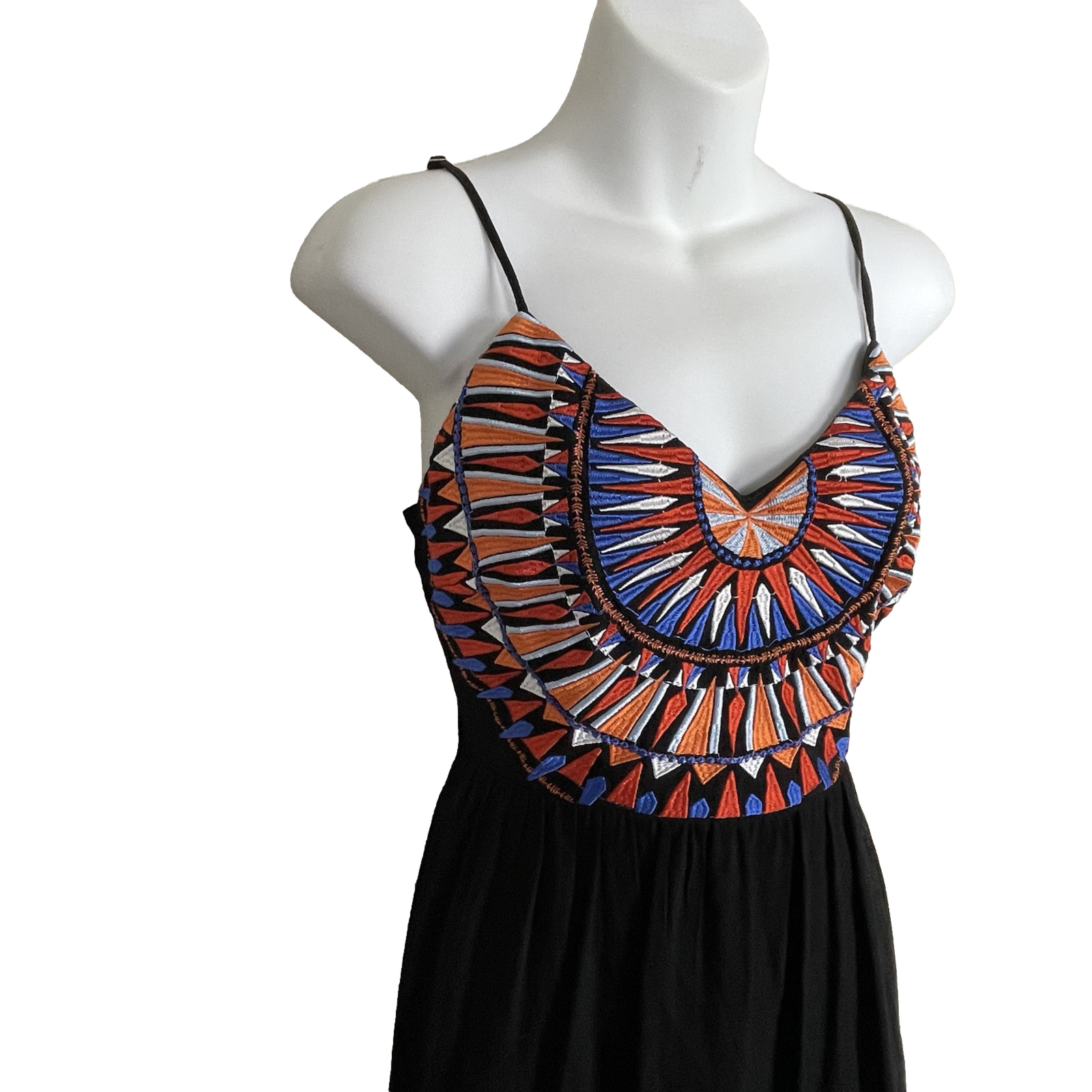 Lulus Embroidered Tie Open Back Maxi Dress Black Size XS Boho Festival