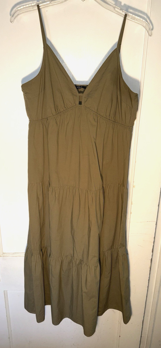 Rails Avril Tiered A-Line Midi Dress Moss Green Adjust Strap Size M. e67