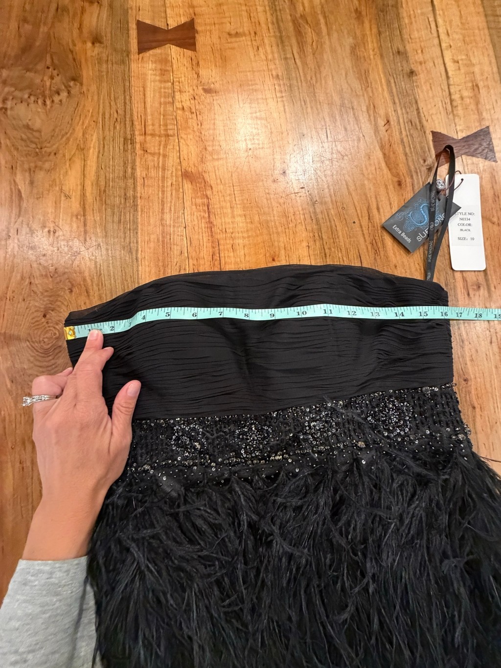 Sue Wong Black Silk Ostrich Feather Dress Beaded Cocktail Party Flapper Size 10