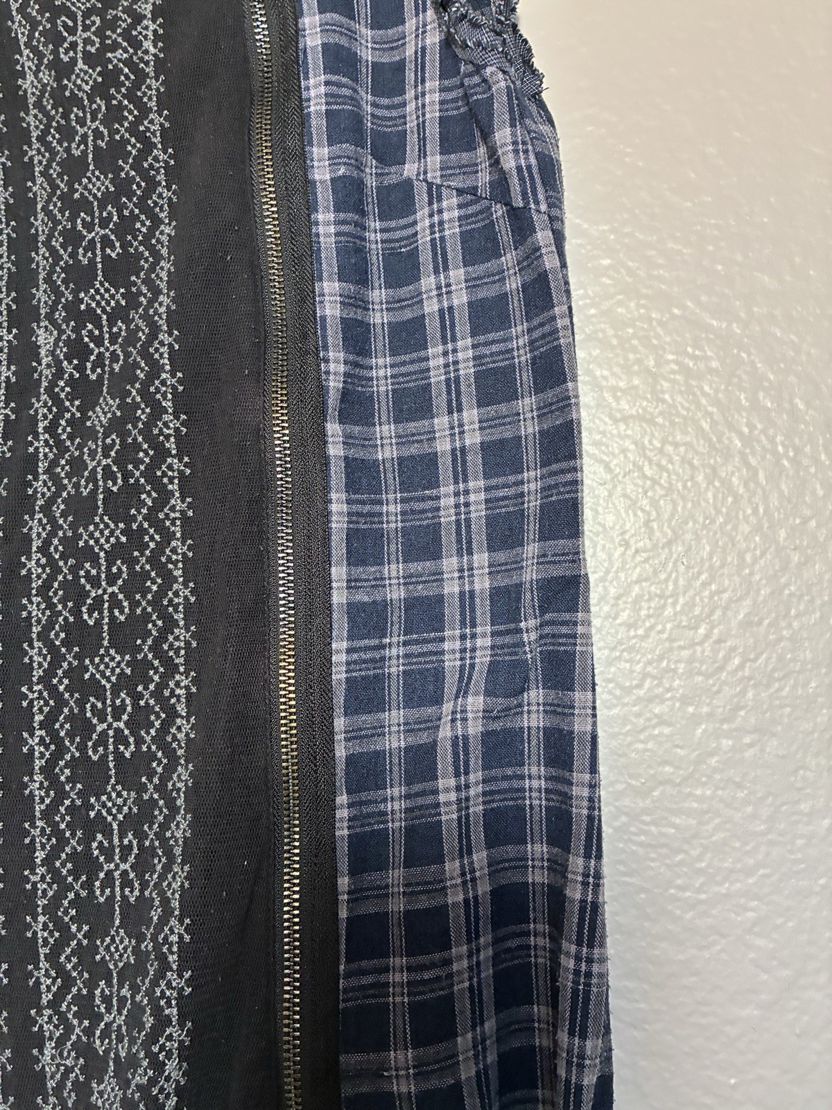 Desigual Plaid Patchwork Sleeveless A-Line Dress Size M Blue/Black Zip Pockets