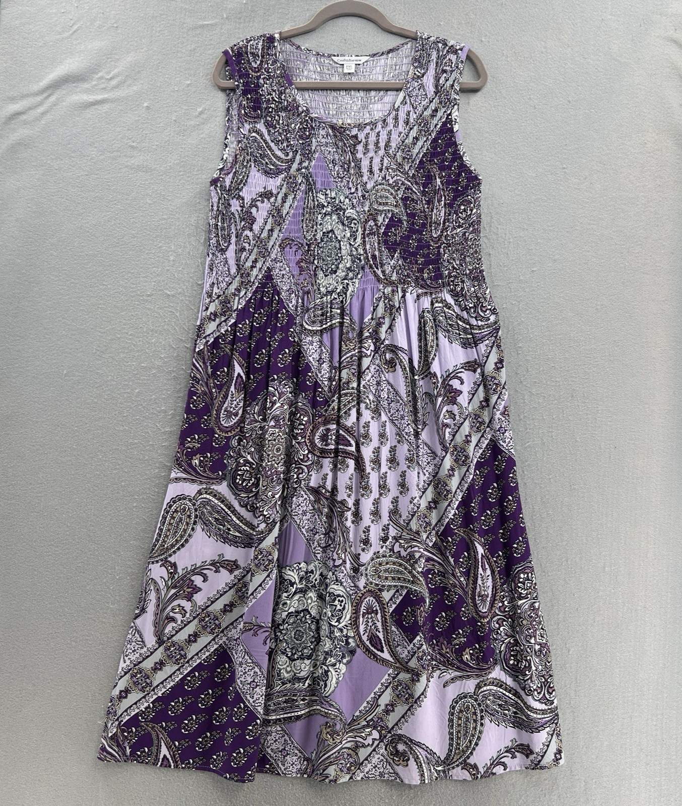 Croft & Barrow Dress Womens Petite XL Purple Summer Trapeze Midi Smoked Sleevel