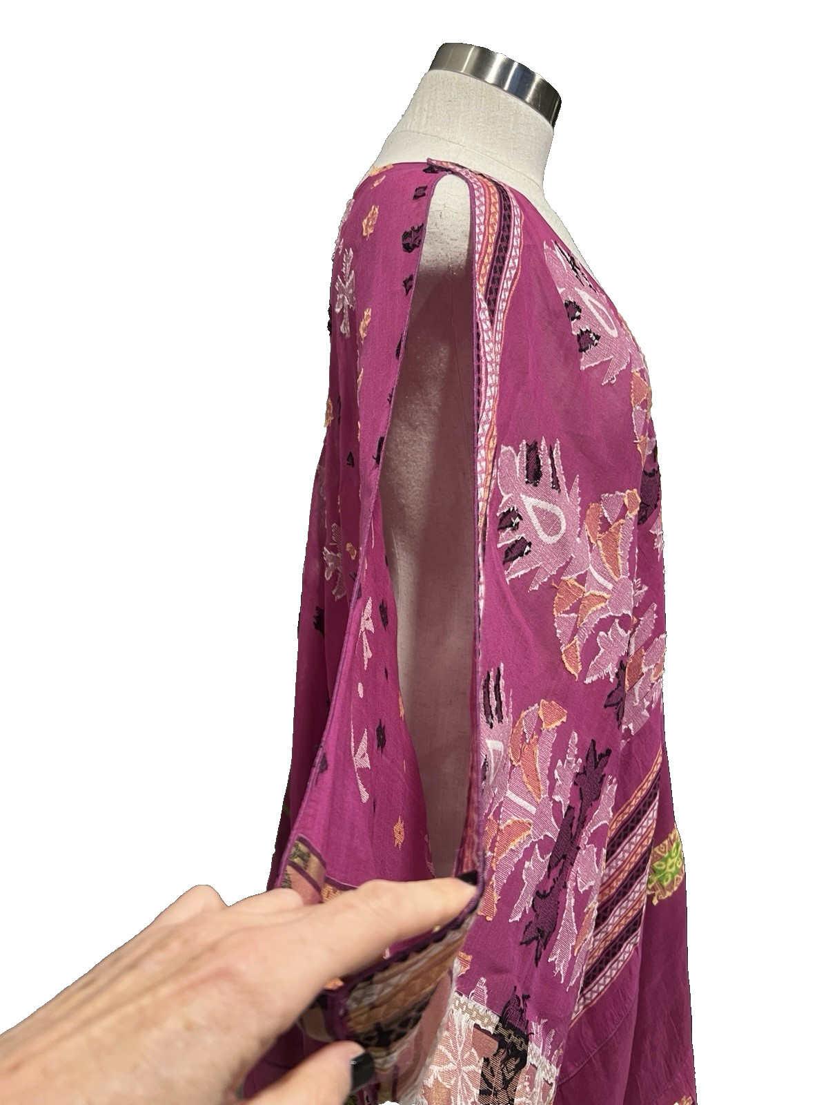 PAUL ROPP Pink/Gold/Black Fine Cotton Jacquard S/Less Kaftan Midi Dress One Size