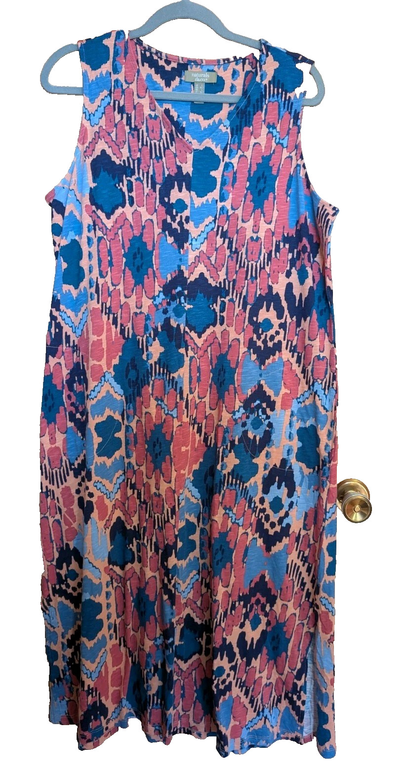 Naturals D & Co Midi Dress Womens L Geometric Cotton Linen Loungewear Vacation