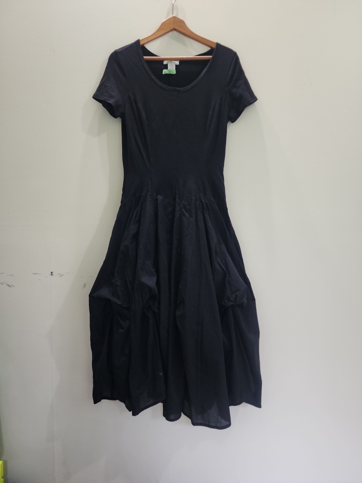 Vasna Desire Fit & Flare Black Midi Dress Parachute Drop Short Sleeve Festival