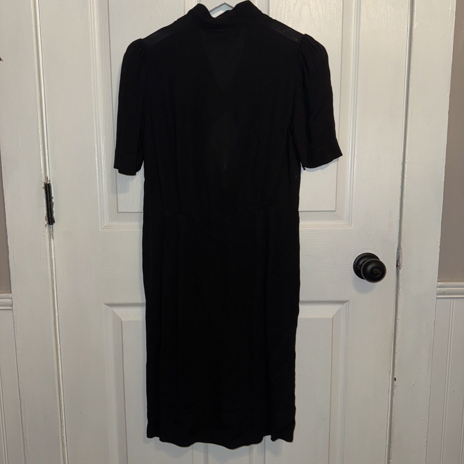 Stella McCartney Black Mini Dress Pleat Front V Neck Size 38 Short Sleeve