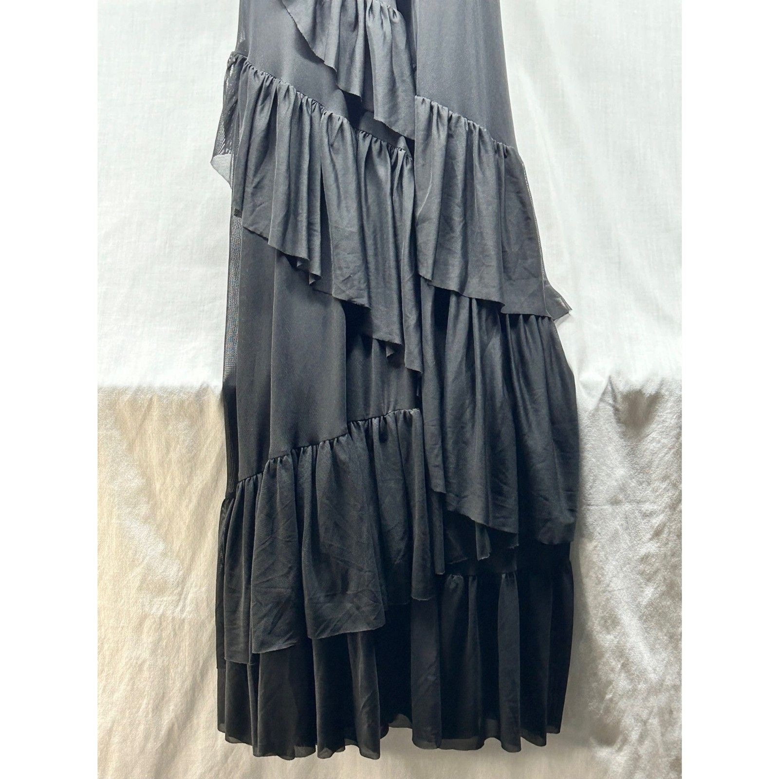 Torrid Black Mesh Asymmetric Ruffle Party Midi Dress – Size 00 (M/L 10) NWT