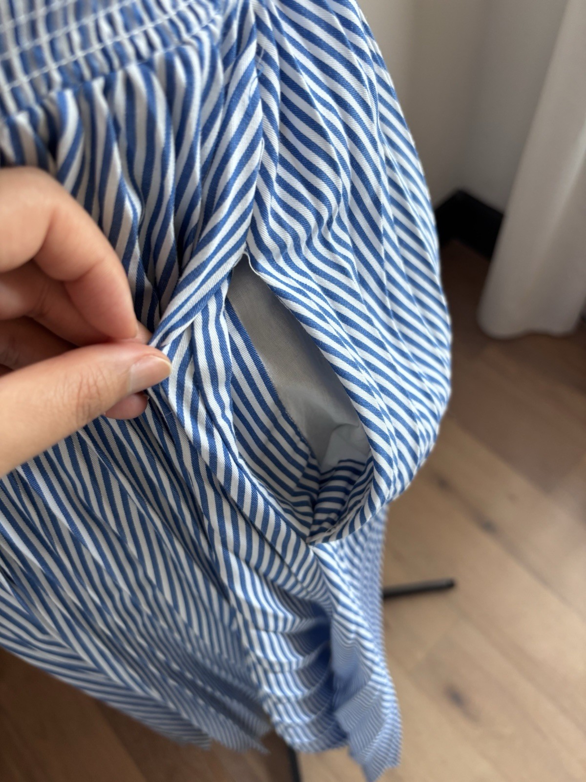 J.Crew Dress Blue White Striped Smocked Midi Pleated Womens 0