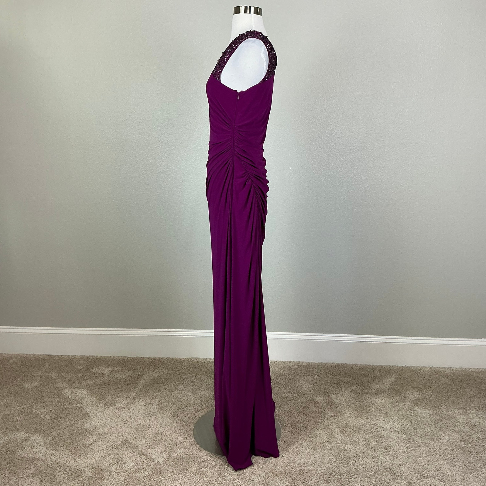 Adrianna Papell Pink Evening Gown Beaded One Shoulder Long Column Dress Size 8
