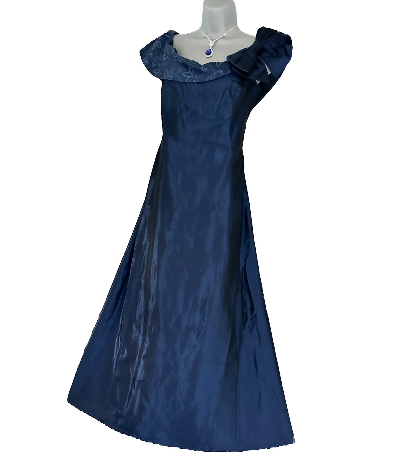 Chou Chou midnight blue embroidered/bow detail occasion long evening dress 14