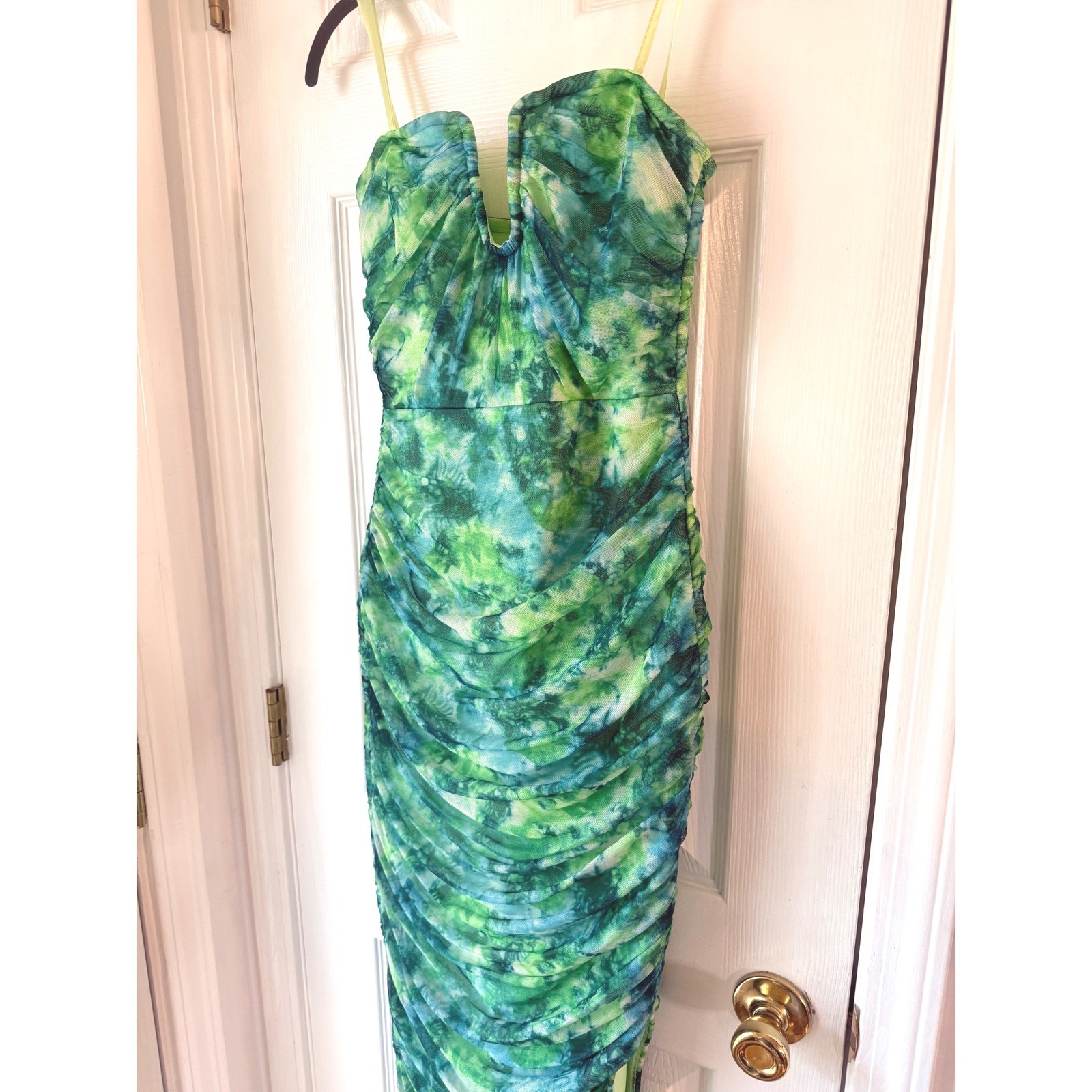 ELLIATT Larkspur Printed Mesh U Wire Dress Green Multi Strapless Bodycon XS