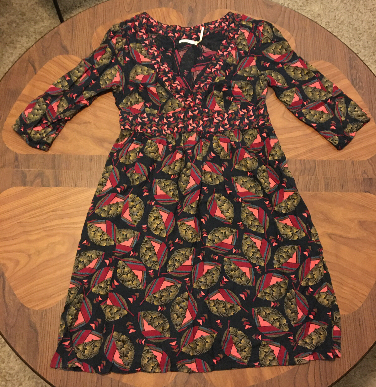 Womens Kimchi Blue Dress Pink Leaves Geometric S