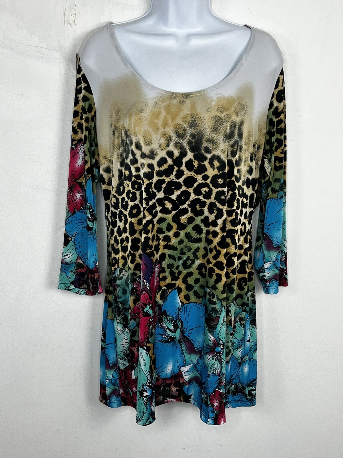 Milano Dress sz L Multicolor Animal Print Boho Maximalist Art Teacher Chic