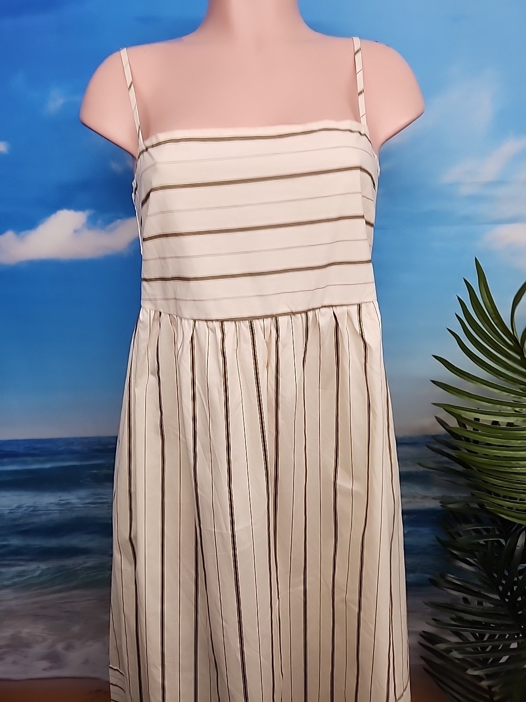 NWT Cupshe Women’s Beige Brown Stripes Dress Size Large