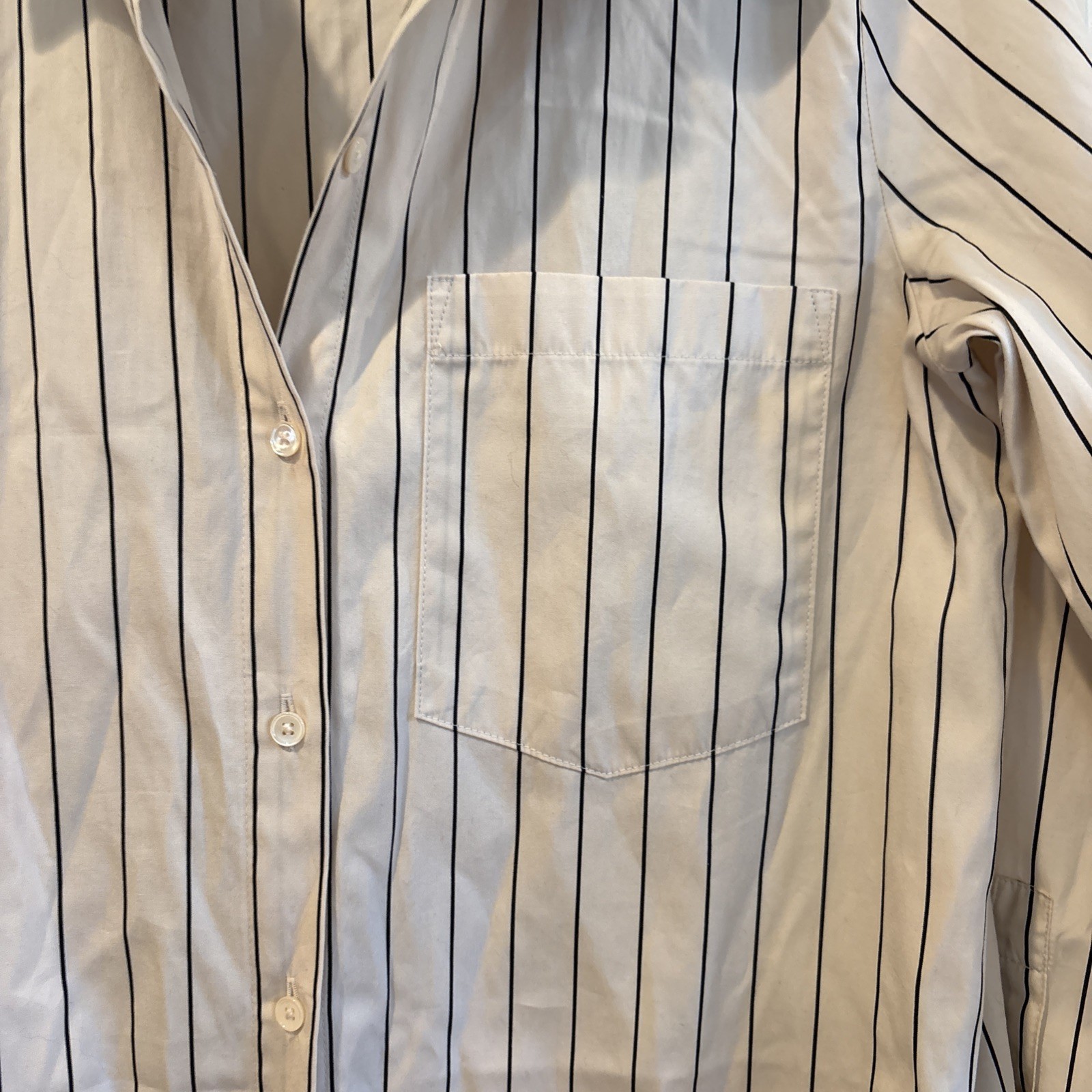 Banana Republic Cotton Poplin Maxi Long Shirt Dress Ivory White Black STRIPE S P