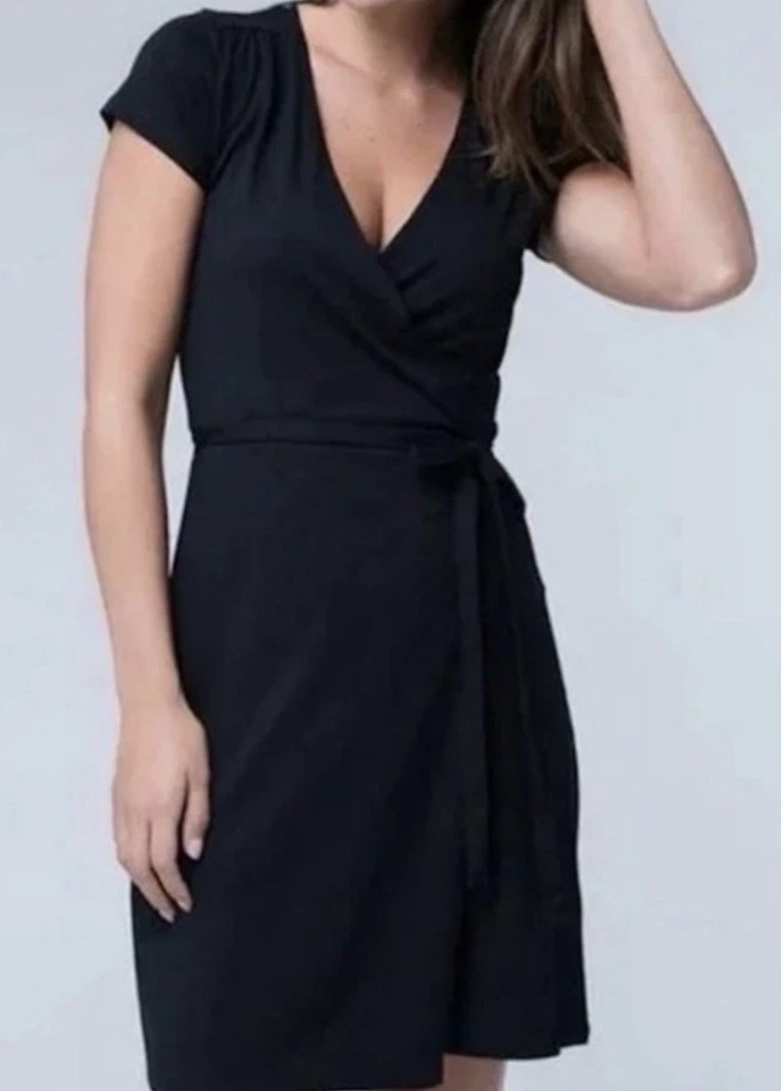 Pact Wrap Dress Womens Black Organic Cotton Short V-Neck Tie Waist Size M