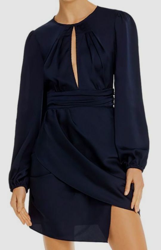 $325 Finders Keepers Womens Blue Jewel-Neck Satin Keyhole Cut Out Mini Dress XS