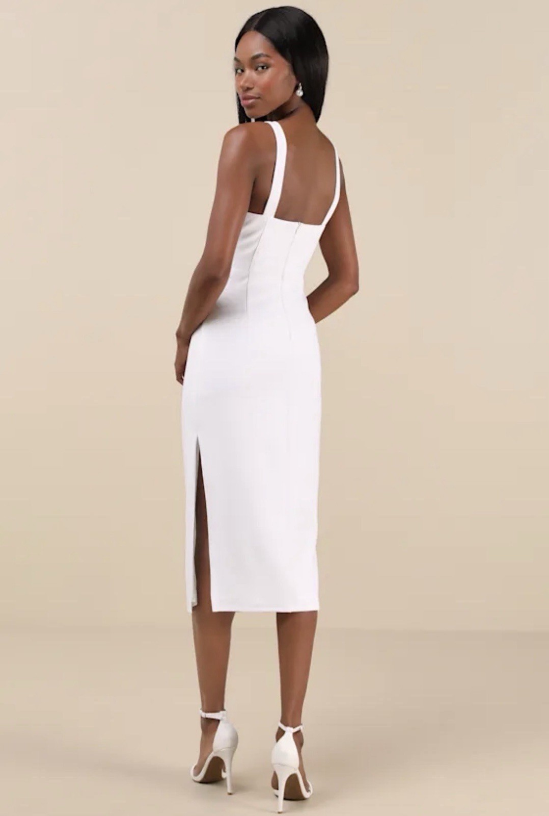 Lulus Vibrant Allure White Square Neck Sleeveless Bodycon Midi Dress Medium NWT