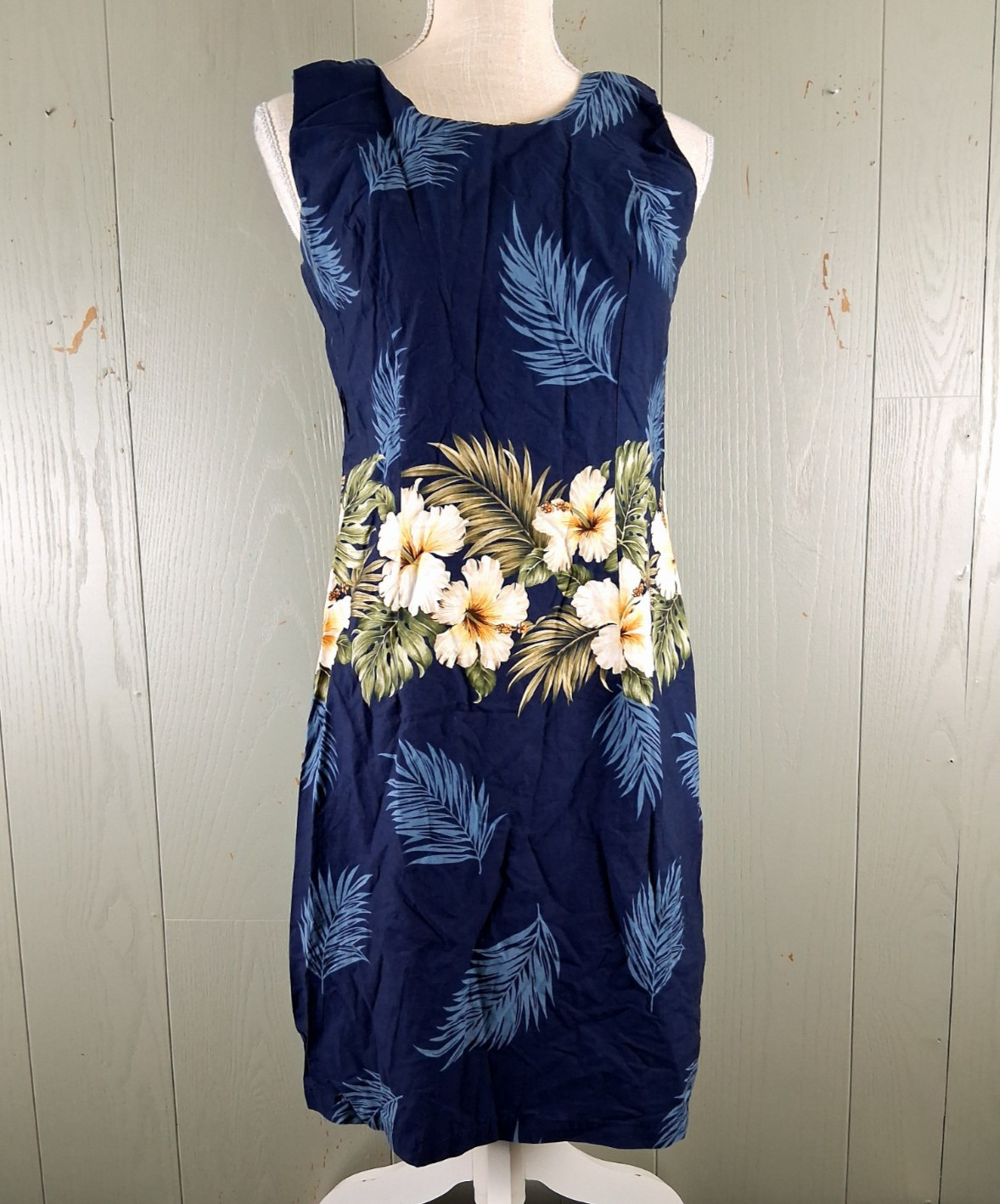 Vintage Hawaiian Dress Medium Blue Floral Cottagecore Resort Cotton Made USA