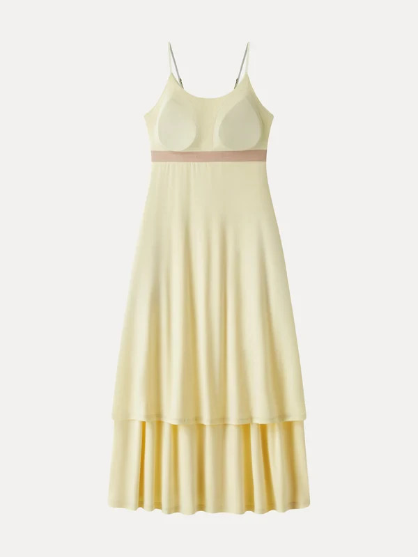 Women’s U Neck Spaghetti Strap Midi Dress Built In Bra Pockets, Yellow, Freeship