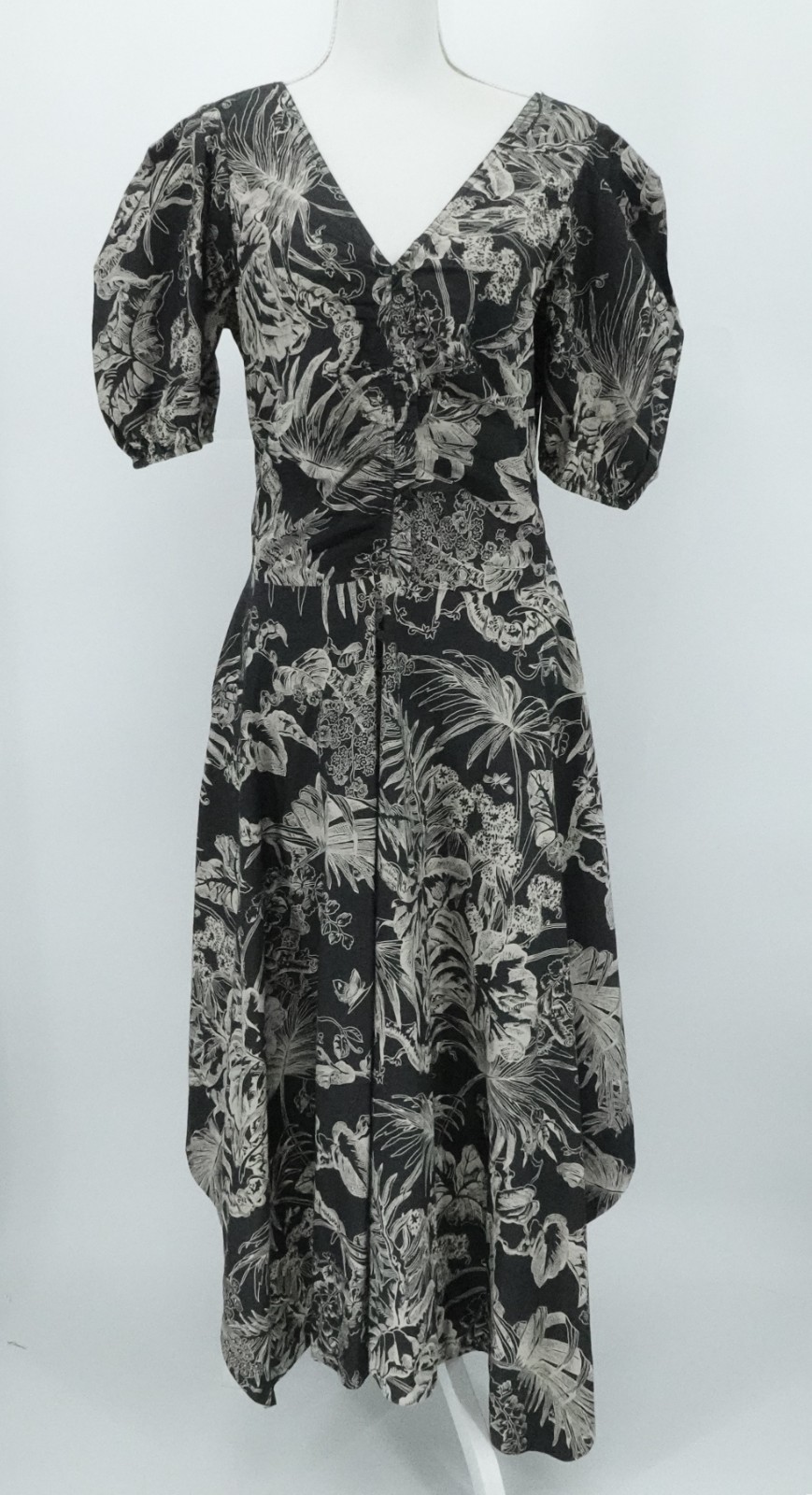 Love the Label Dress Womens Medium Black Beige Floral Midi Ruffle Chic Boho