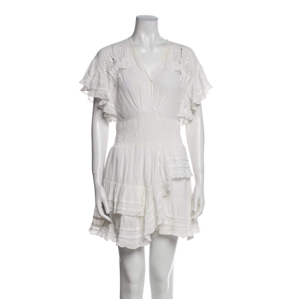 IRO Women’s Smocked Waist Mini Dress EU 38 (US 4/6) White Cotton embroidered