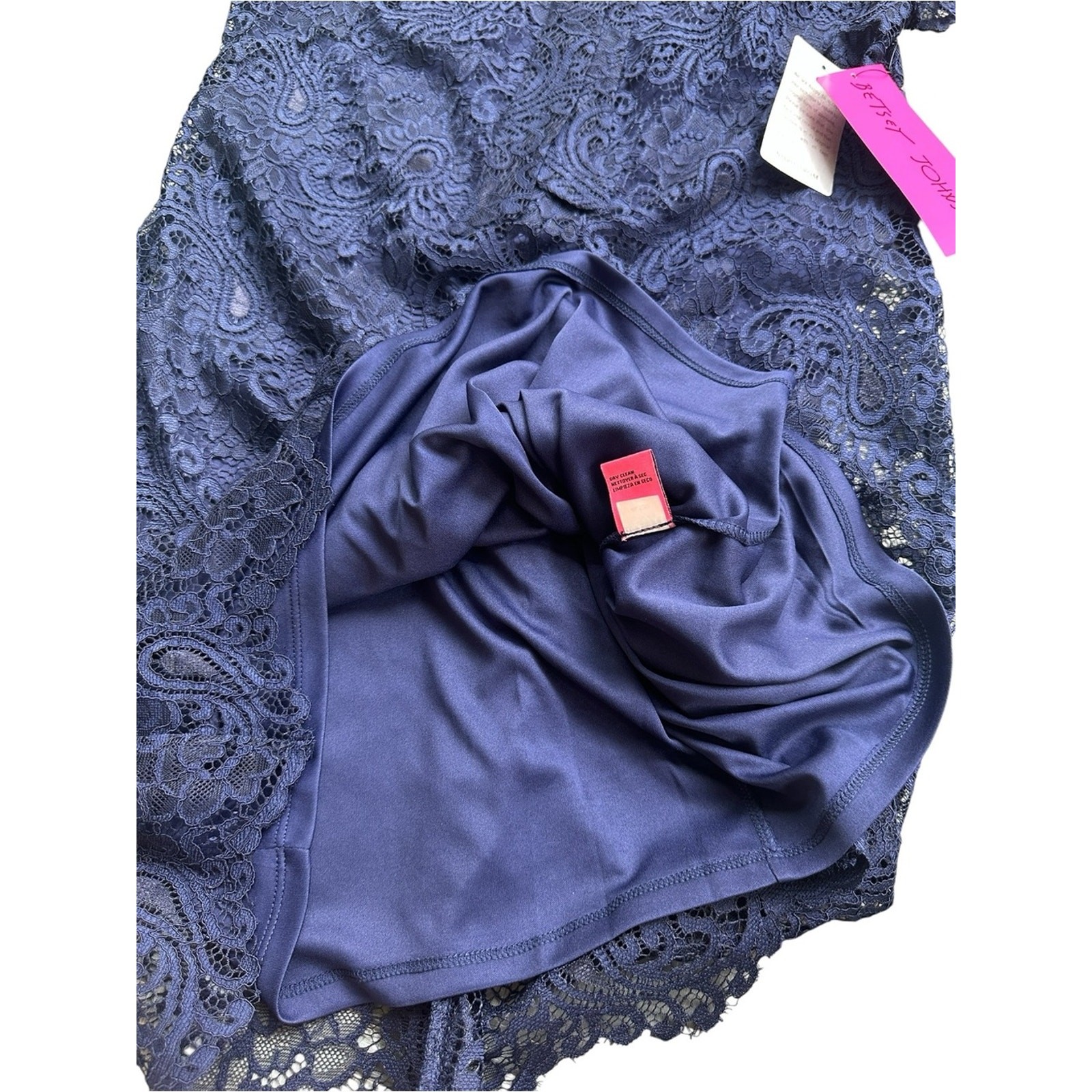 Betsey Johnson Navy Lace Bow Neck Shift Mini Dress NWT Size 12
