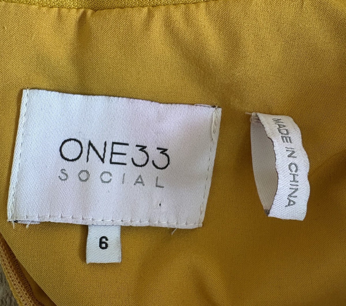 ONE33 Social Jaquard Cutout Long Sleeve Marigold Yellow Mini Dress Sz 6 Aplique