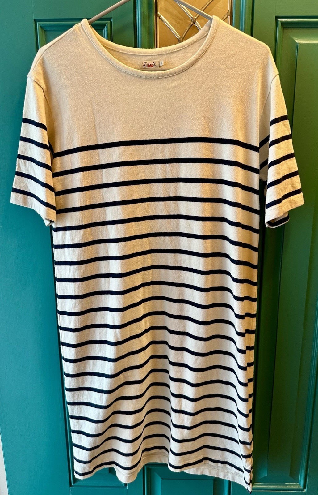 Faherty Cayman Striped Tee Dress Cream Navy Cotton Knit Short Sleeve Small
