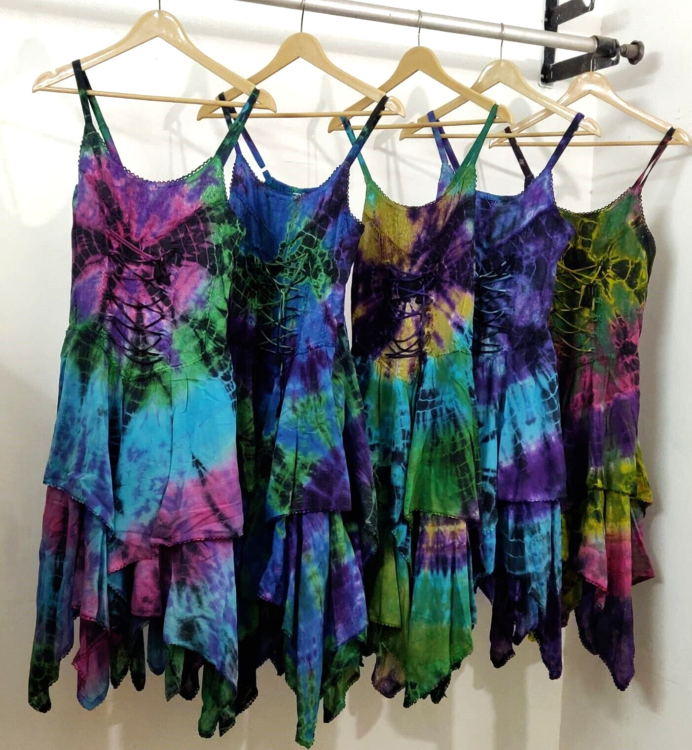 Women’s Casual Tie Dye Spaghetti Strap Pixie Fit & Flare Dress Wholesale Lot Mix