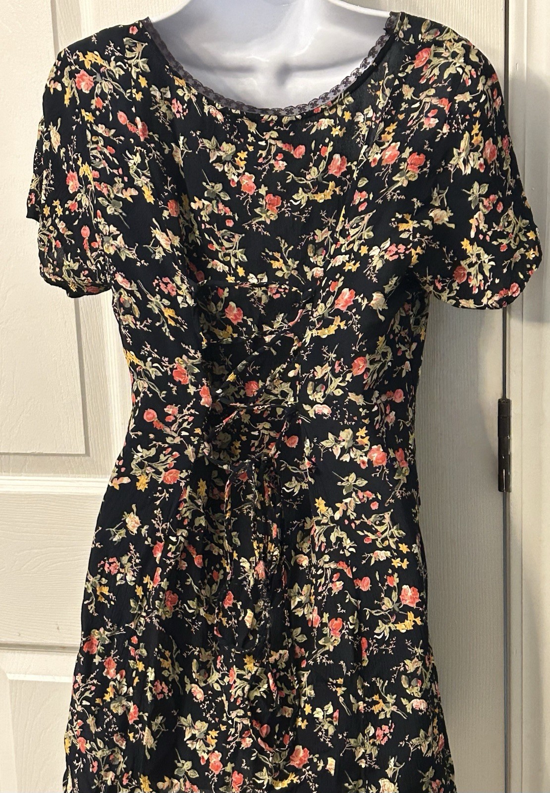 Clio 90s Y2K Grunge Goth Romantic Floral Mini Corset Lace Dress Whimsy Festival