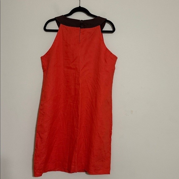 John Paul Richard orange Mini Dress women XL linen Brown Collar shift casual Y2K