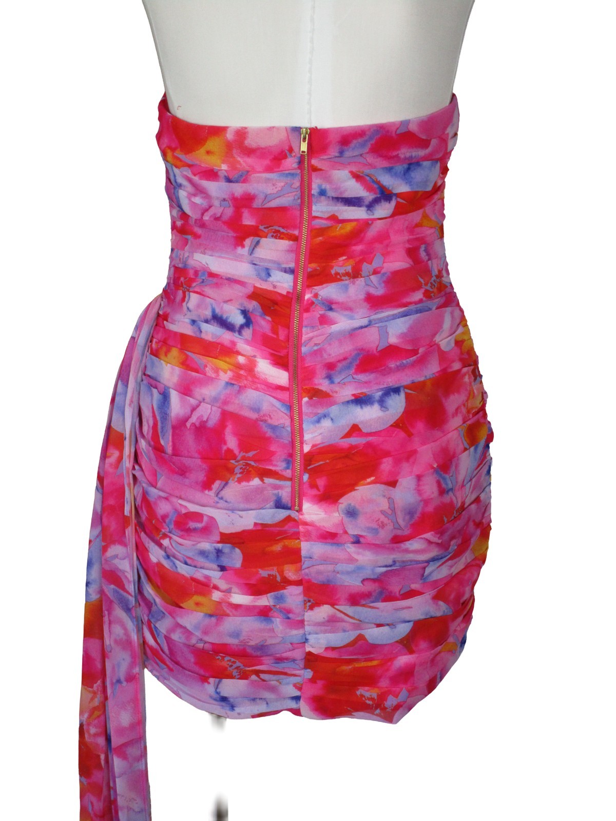 Sz M / US 6 Runaway The Label Stella Mini Dress Pink Watercolor Sunset Chiffon