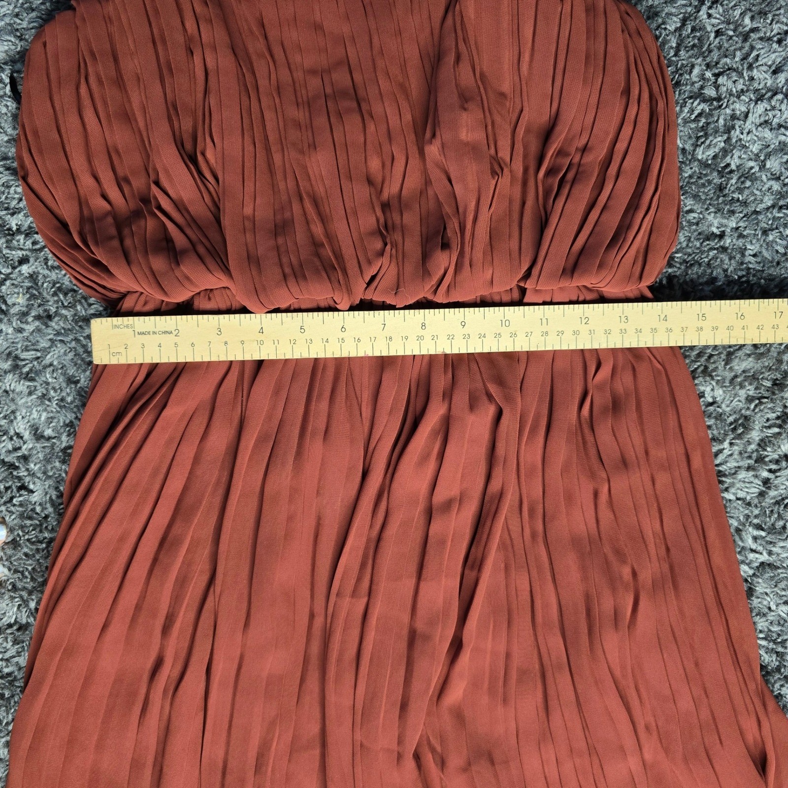 BCBGeneration Rust Orange Pleated High-Low Dress XS Smocked Waist Spaghetti Strp
