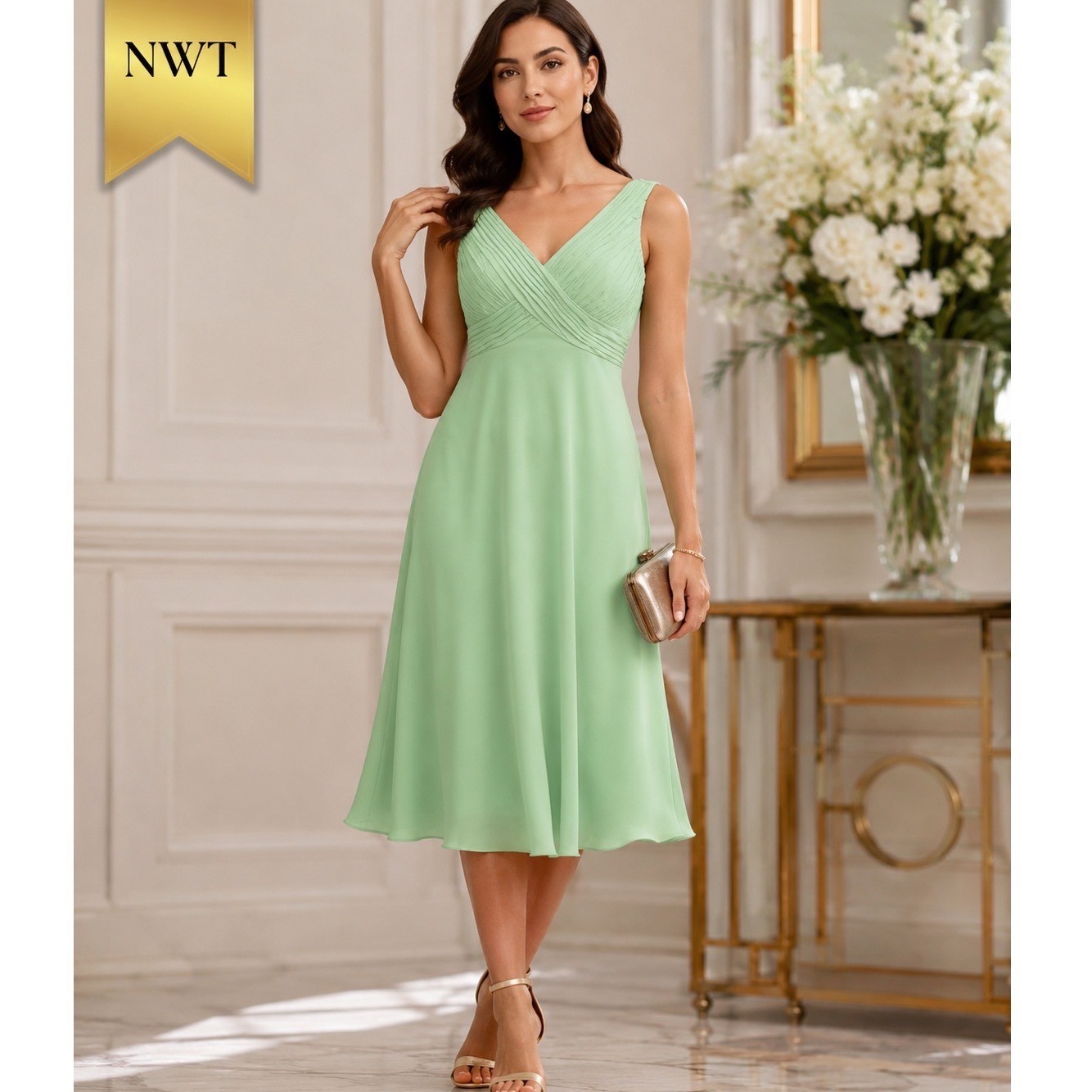 Worthington Semi Formal Midi Dress Sleeveless Green Size 10 Fits Small