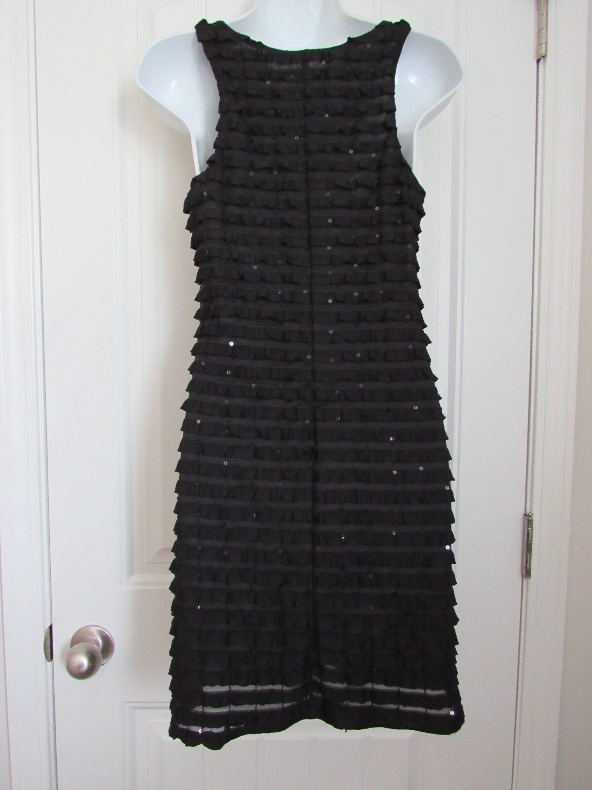 Gibson ~ Sleeveless Scoop Neck Black Ruffle Sequin Short Dress ~ M