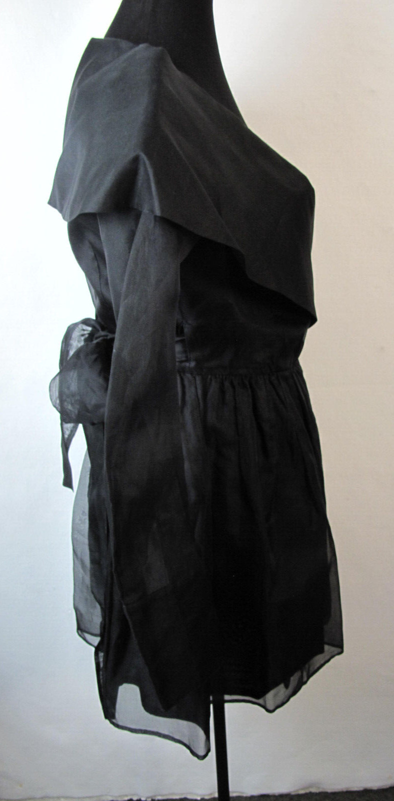 A.B.S Evening Collection Sheer Long Sleeve Wrap Around Top Black Sz 8 Silk Dress
