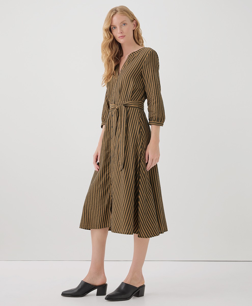 Pact Women’s Sunset Lightweight Cotton Dress Extra Small Camel Bondi Stripe