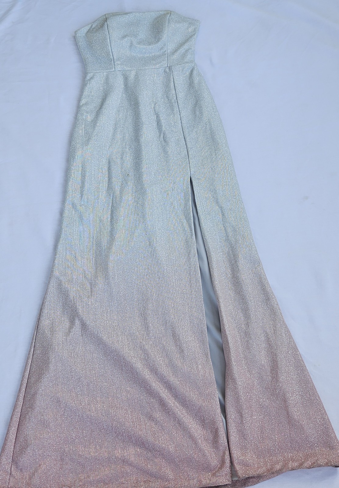 Jump Apparel Strapless Glitter Ombre Maxi Dress Silver Pink XS Juniors Slit