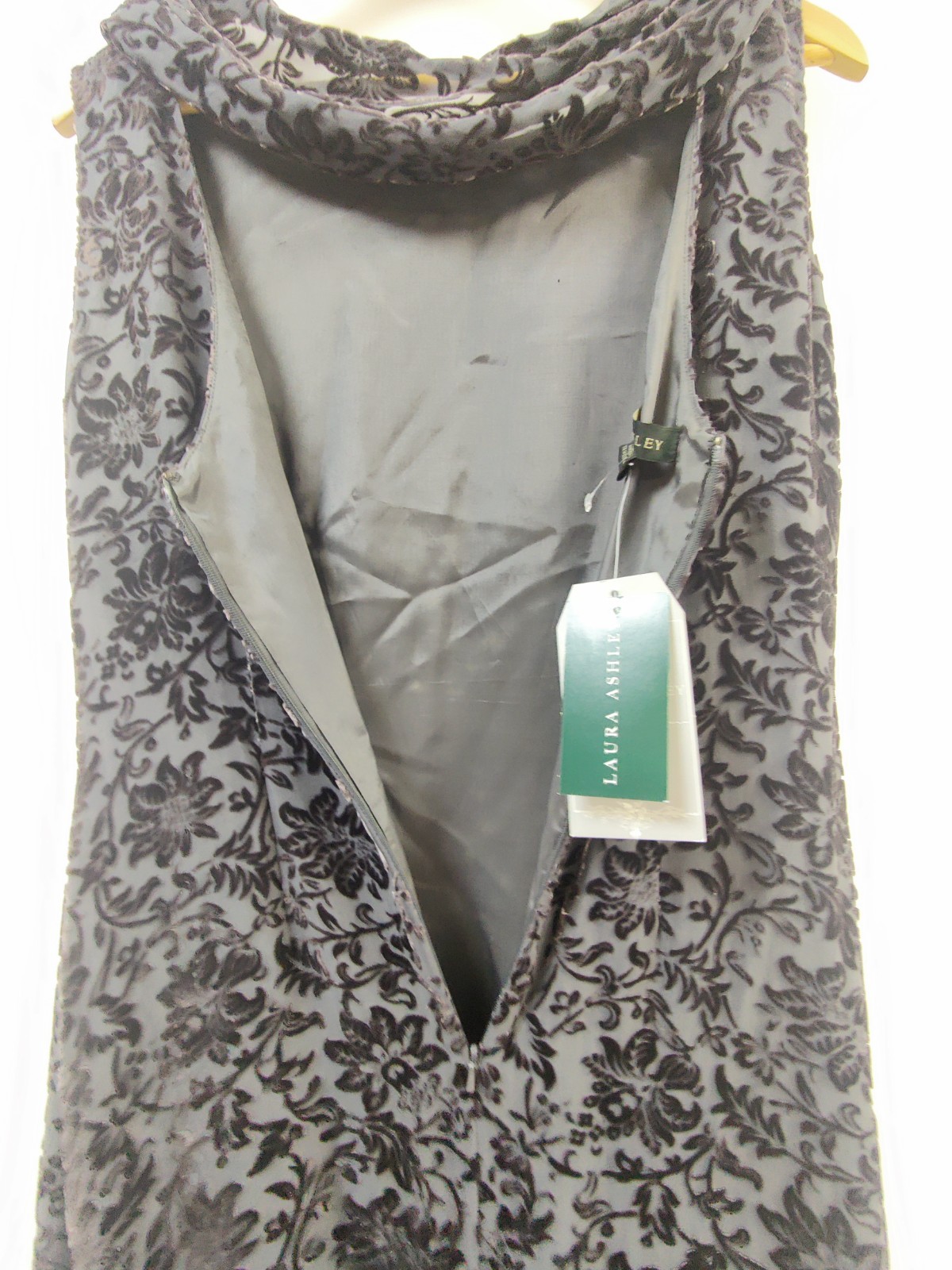 Laura Ashley Millennium 2000 Devoré Velvet Dress UK 14 Gunmetal Silver Floral