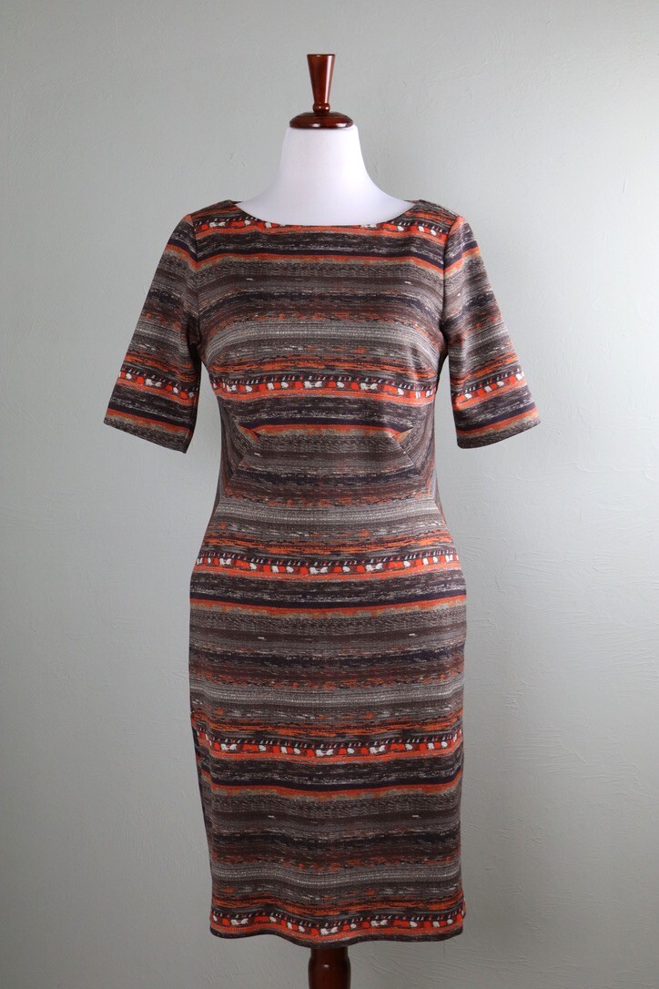 W BY WORTH New York $178 Woven Tweed Print Neoprene Stretch Sheath Dress Size 10