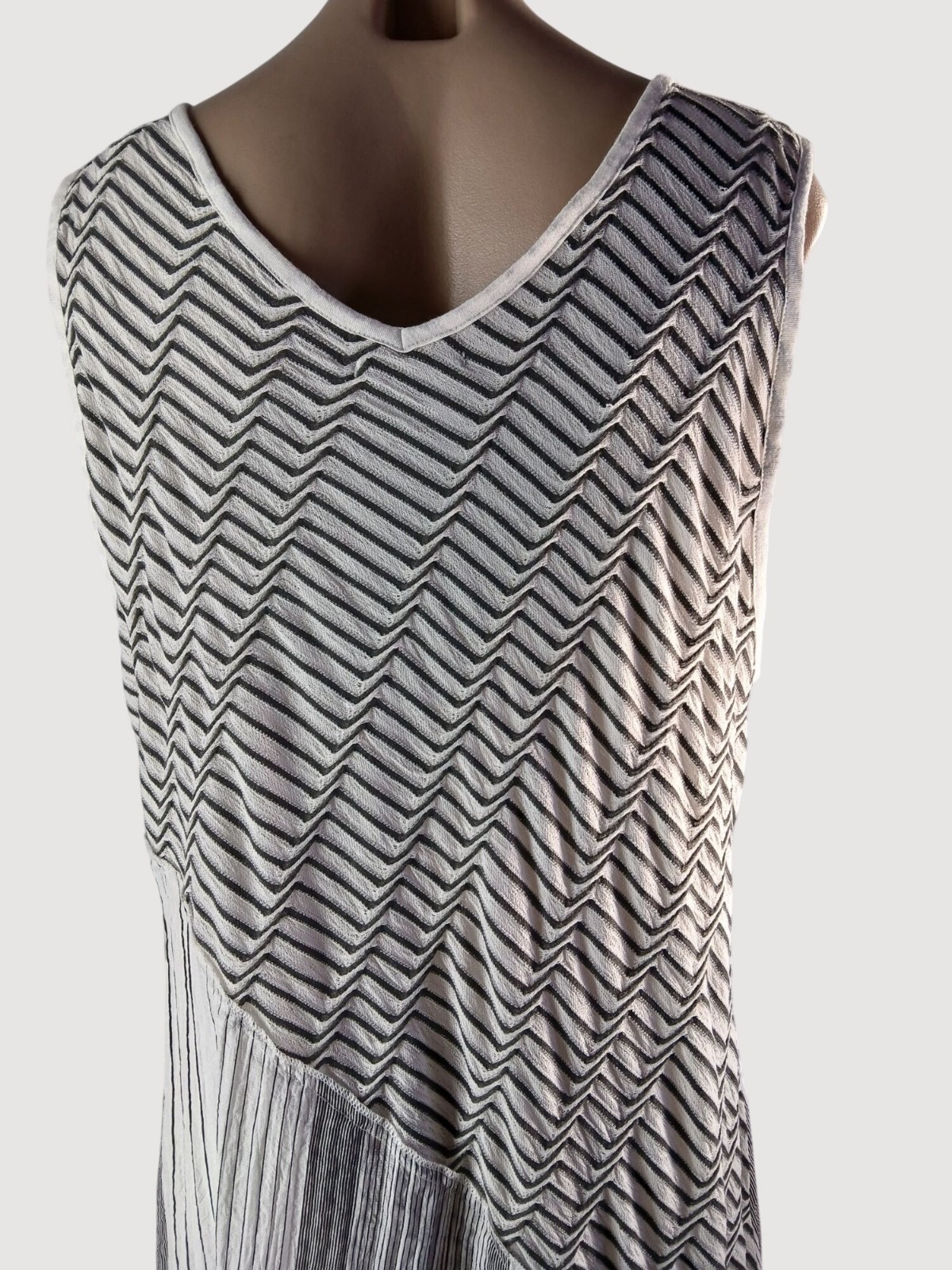 Radzoli Sleeveless Black White Patchwork Panel Tiered Dress XL Asymmetrical